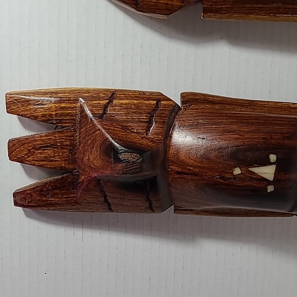 Handcrafted Wood Wall African Masks Embossed Stone 14.5"x3.5" - Picture 3 of 6